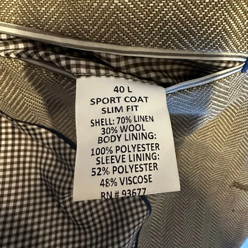 Stafford Men’s Taupe Herringbone Slim Fit Linen Wool Sports Coat Blazer Size 40L
